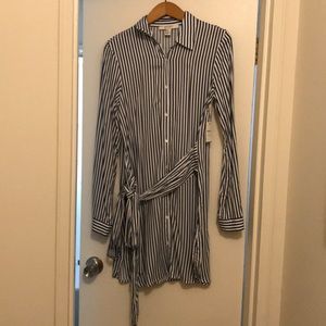 blue and white stripe shirt dress